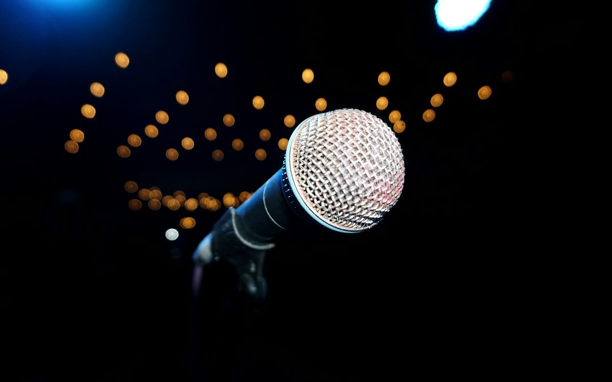 Microphone on a stage, ready to perform